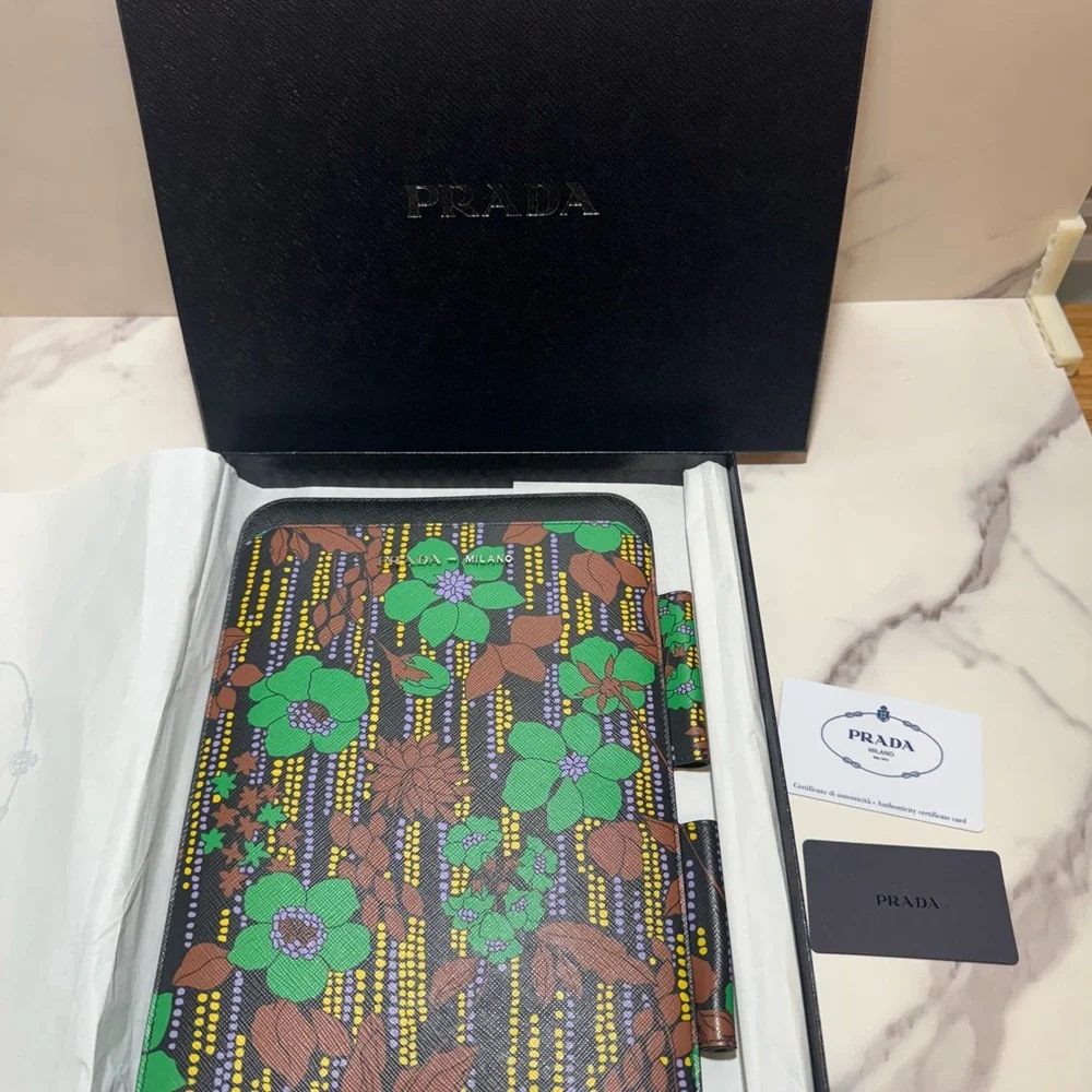 Prada Saffiano Leather Flower Print iPad Tablet Case New